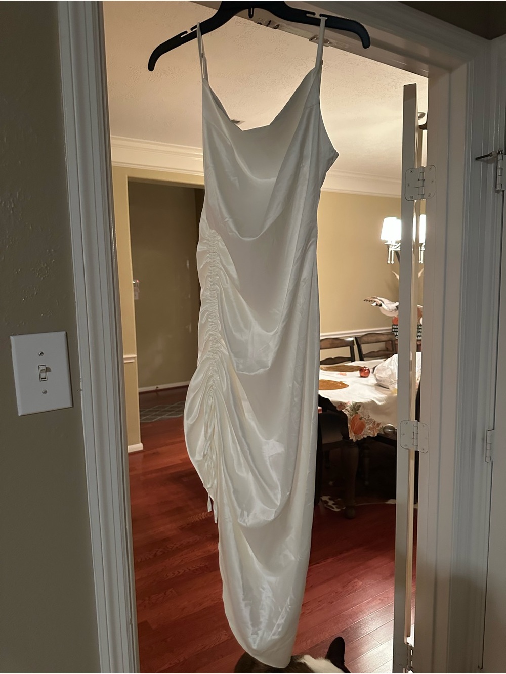 Elegant White Satin Ruched Dress - Women
